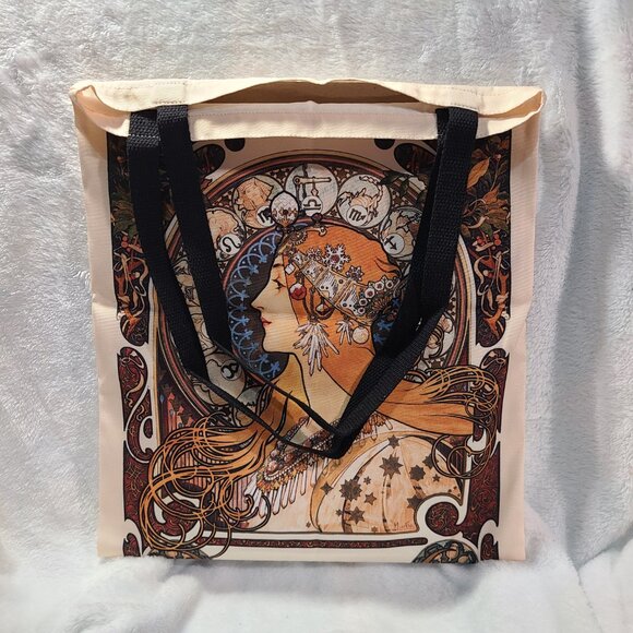 Mucha Art Nouveau Zodiac Canvas Tote Bag 15” x 13” Artist Bookish Grocery NEW - Picture 5 of 6